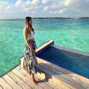 Black white abstract wavy print wrap tie midi skirt XS